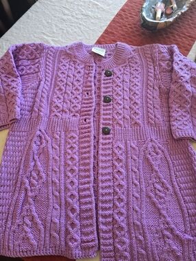 Kilronan Irish Lavender Cable Knit Button-Up Cardigan